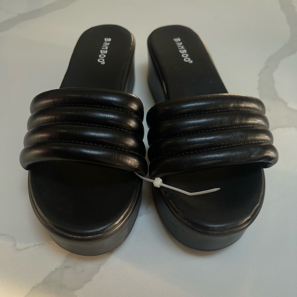 BAMBOO Black Quilted Slide Sandals